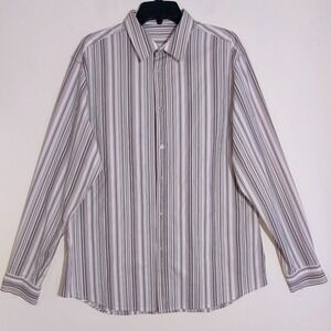 ELIE TAHARI Mens Striped Button Down Long Sleeve Dress Shirt Gray Size L EUC